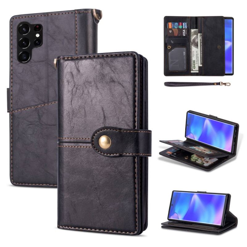 Capa De Couro Para Samsung Galaxy S23 Ultra 5G Capa Tipo Carteira Carteira Multifuncional
