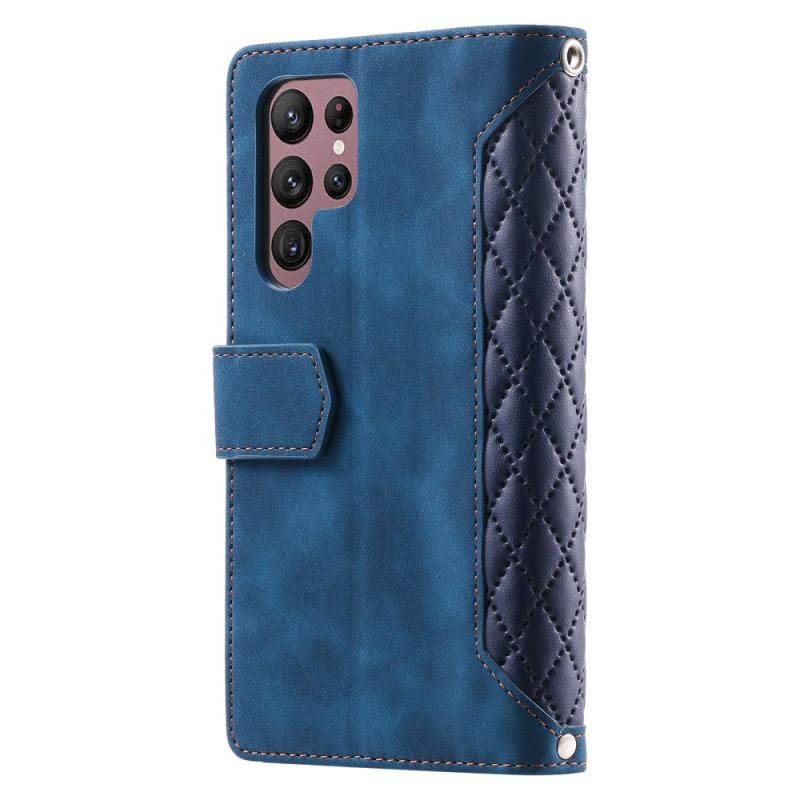 Capa Em Pele Para Samsung Galaxy S23 Ultra 5G Acolchoado Com Alça