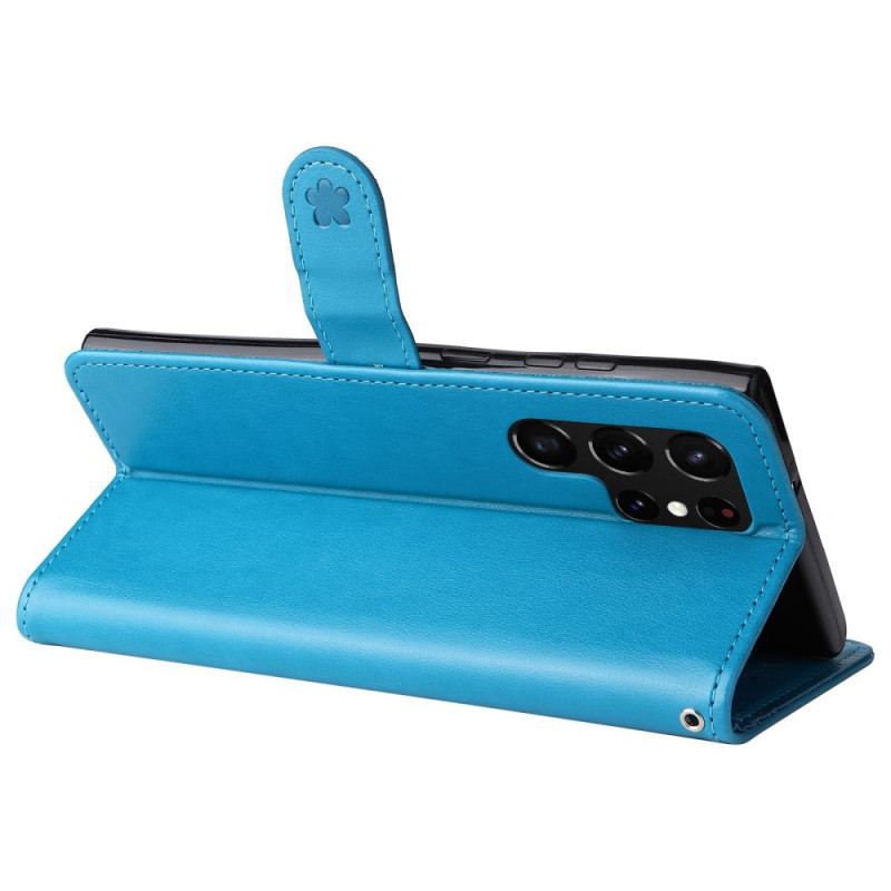 Capa Flip Para Samsung Galaxy S23 Ultra 5G De Cordão Strappy Gato E Abelhas