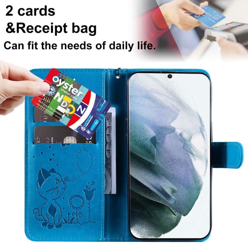 Capa Flip Para Samsung Galaxy S23 Ultra 5G De Cordão Strappy Gato E Abelhas