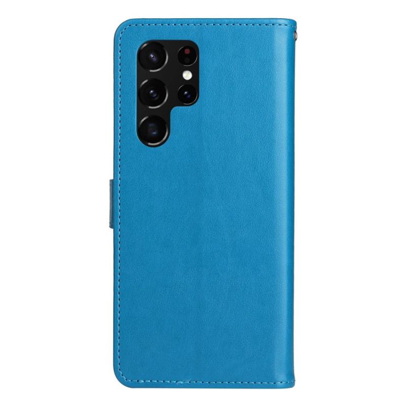 Capa Flip Para Samsung Galaxy S23 Ultra 5G De Cordão Strappy Gato E Abelhas