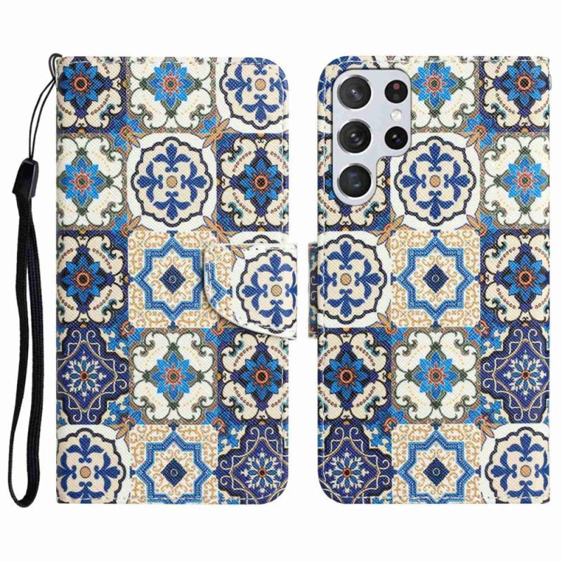 Capa Flip Para Samsung Galaxy S23 Ultra 5G De Cordão Strappy Patchwork