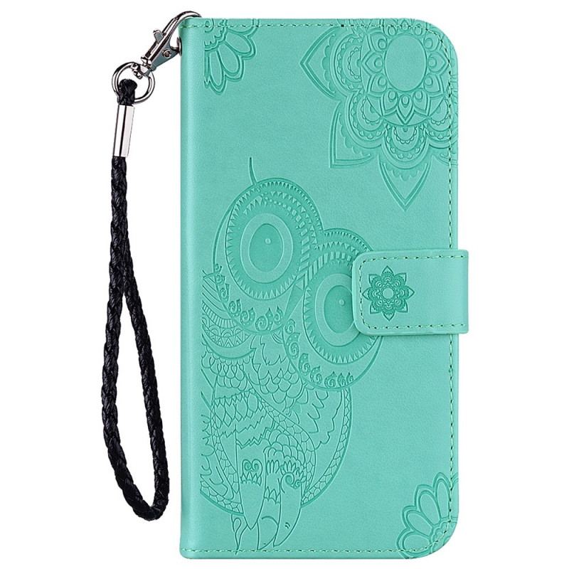 Capa Flip Para Samsung Galaxy S23 Ultra 5G Coruja Mandala E Cordão
