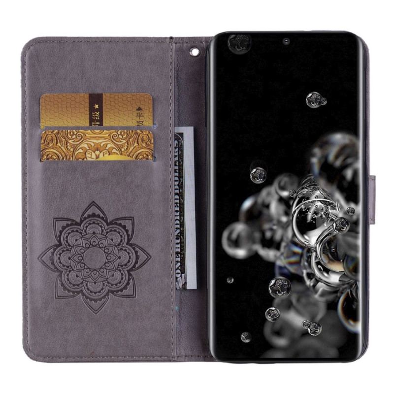 Capa Flip Para Samsung Galaxy S23 Ultra 5G Coruja Mandala E Cordão