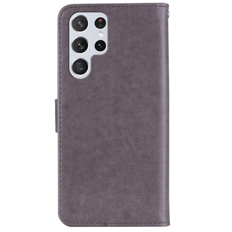 Capa Flip Para Samsung Galaxy S23 Ultra 5G Coruja Mandala E Cordão