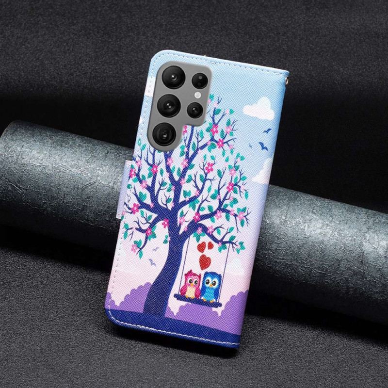Capa Flip Para Samsung Galaxy S23 Ultra 5G Corujas No Balanço