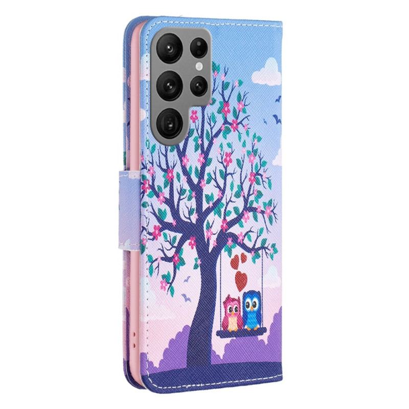 Capa Flip Para Samsung Galaxy S23 Ultra 5G Corujas No Balanço