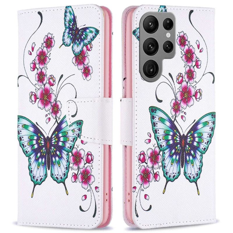 Capa Flip Para Samsung Galaxy S23 Ultra 5G Declínio Borboletas