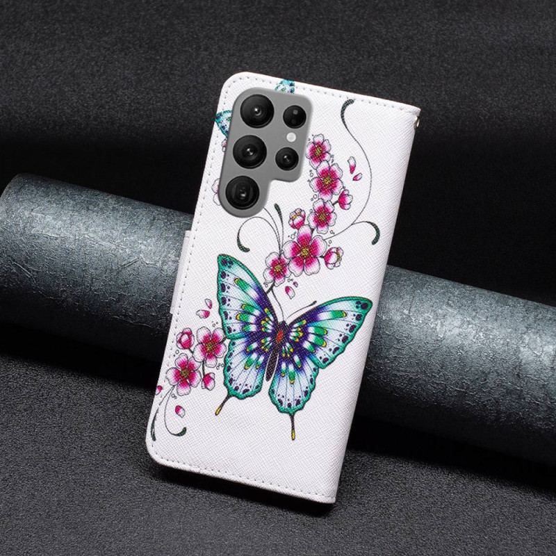Capa Flip Para Samsung Galaxy S23 Ultra 5G Declínio Borboletas