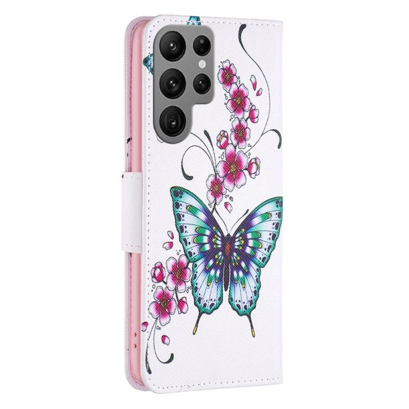 Capa Flip Para Samsung Galaxy S23 Ultra 5G Declínio Borboletas