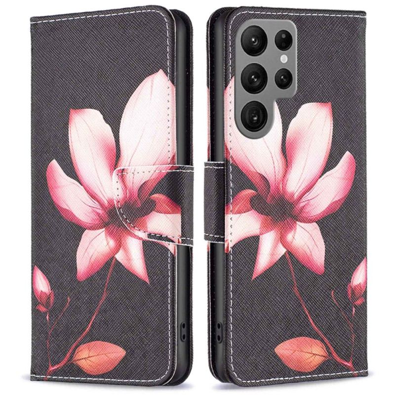 Capa Flip Para Samsung Galaxy S23 Ultra 5G Flor Rosa