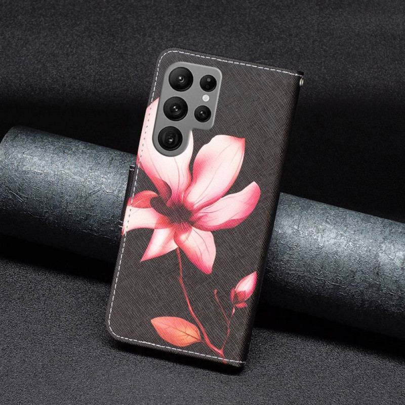 Capa Flip Para Samsung Galaxy S23 Ultra 5G Flor Rosa