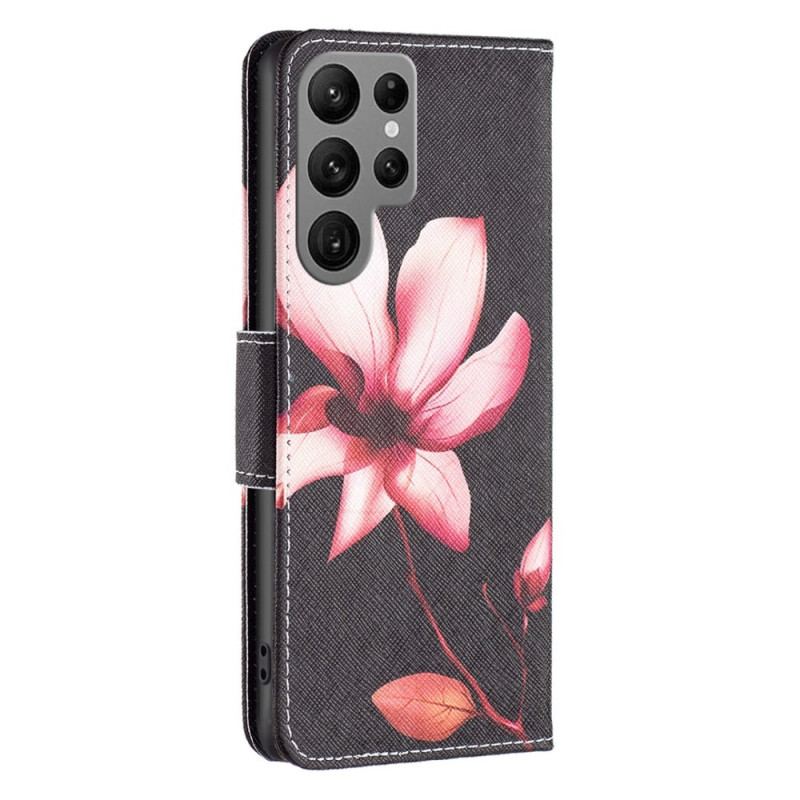 Capa Flip Para Samsung Galaxy S23 Ultra 5G Flor Rosa