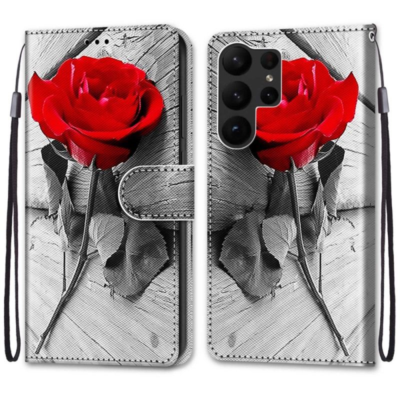 Capa Flip Para Samsung Galaxy S23 Ultra 5G Gráfico Com Cordão