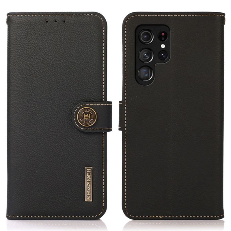 Capa Flip Para Samsung Galaxy S23 Ultra 5G Khazneh Rfid Couro Genuíno