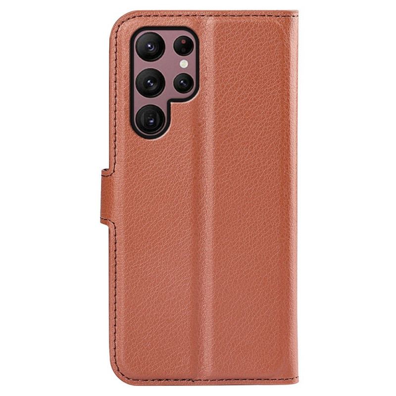 Capa Folio Para Samsung Galaxy S23 Ultra 5G Clássico Efeito Couro Lichia