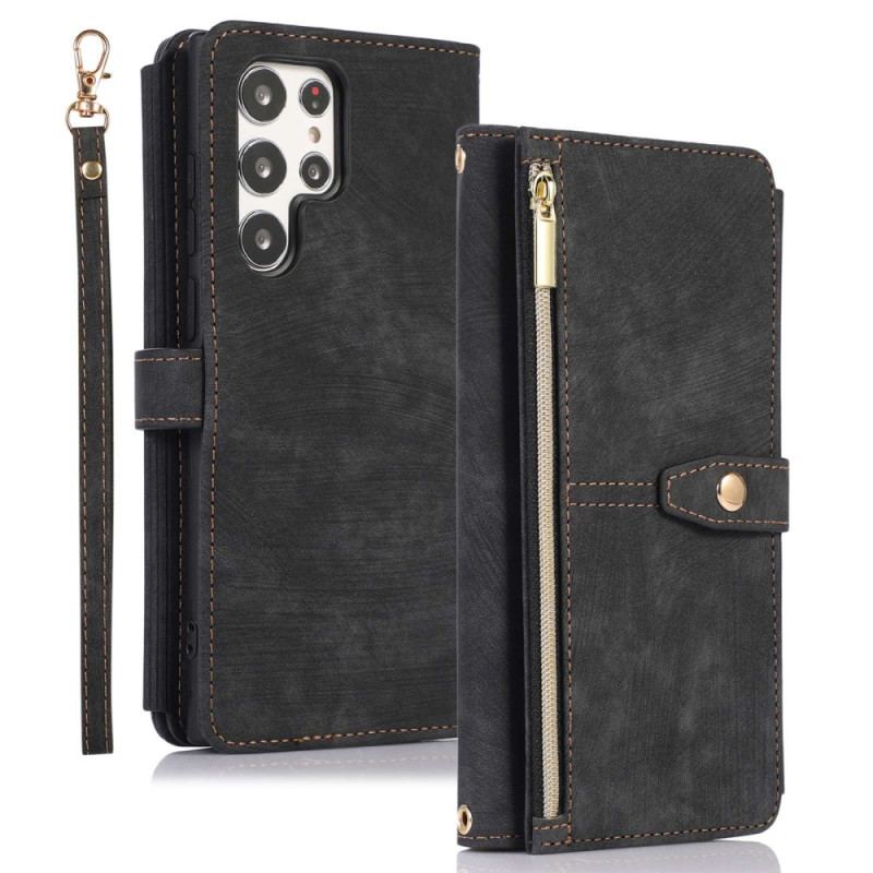 Capa Folio Para Samsung Galaxy S23 Ultra 5G Com Bolsa De Zíper