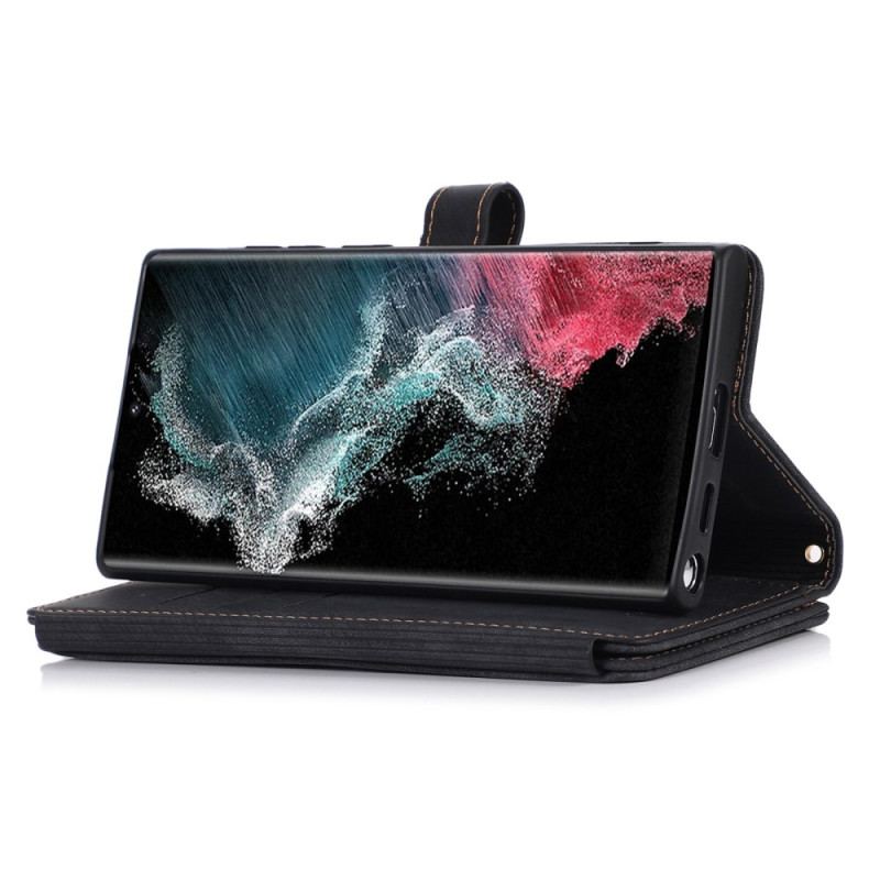 Capa Folio Para Samsung Galaxy S23 Ultra 5G Com Bolsa De Zíper