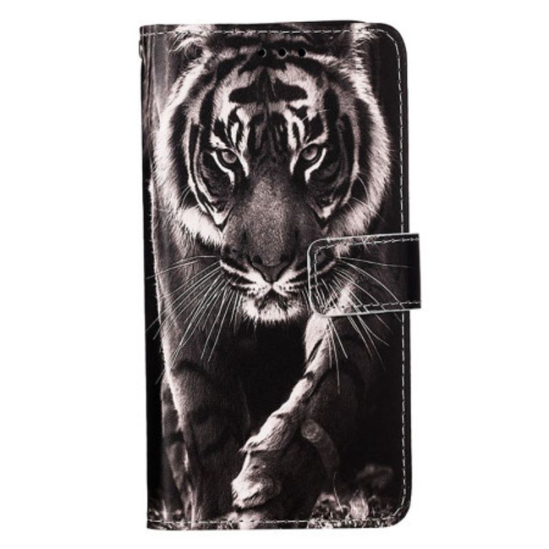 Capa Folio Para Samsung Galaxy S23 Ultra 5G De Cordão Strappy Night Tiger