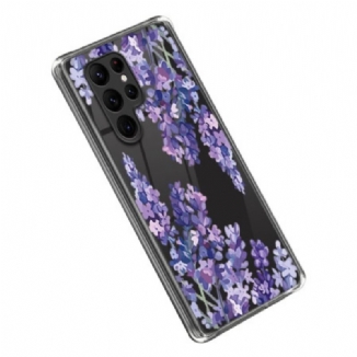 Capa Para Samsung Galaxy S23 Ultra 5G Flores Roxas Sem Costura