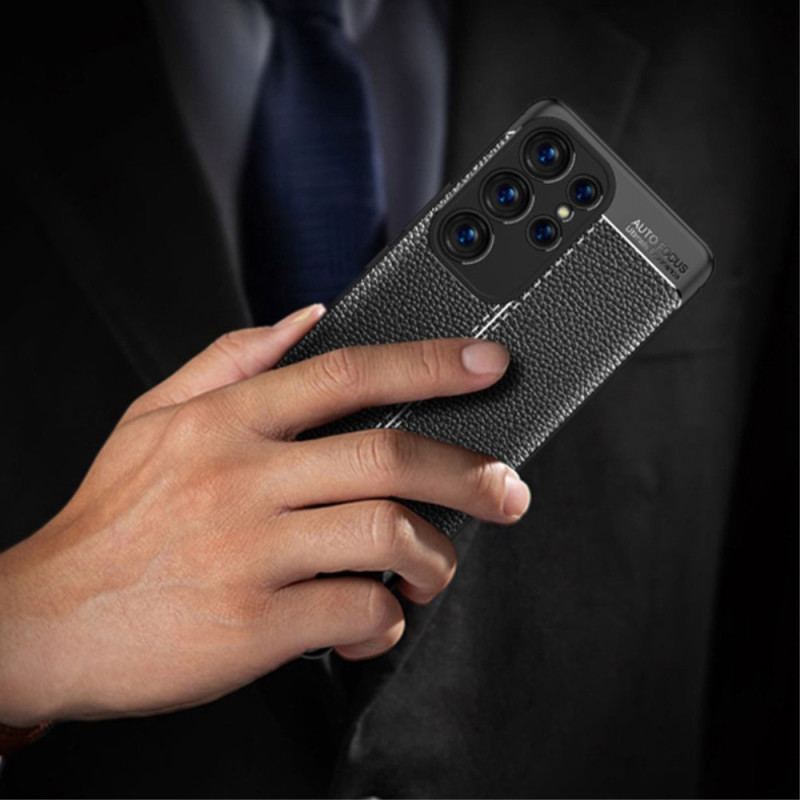 Capa Para Samsung Galaxy S23 Ultra 5G Linha Dupla Efeito Couro Litchi