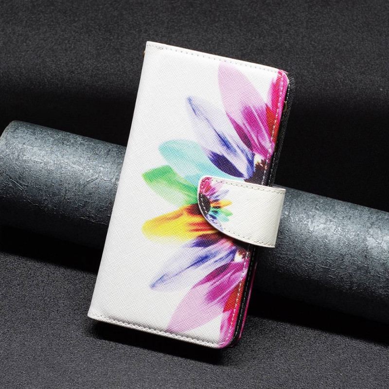 Capa De Couro Para iPhone 14 Pro Max Bolso Com Zíper Flor