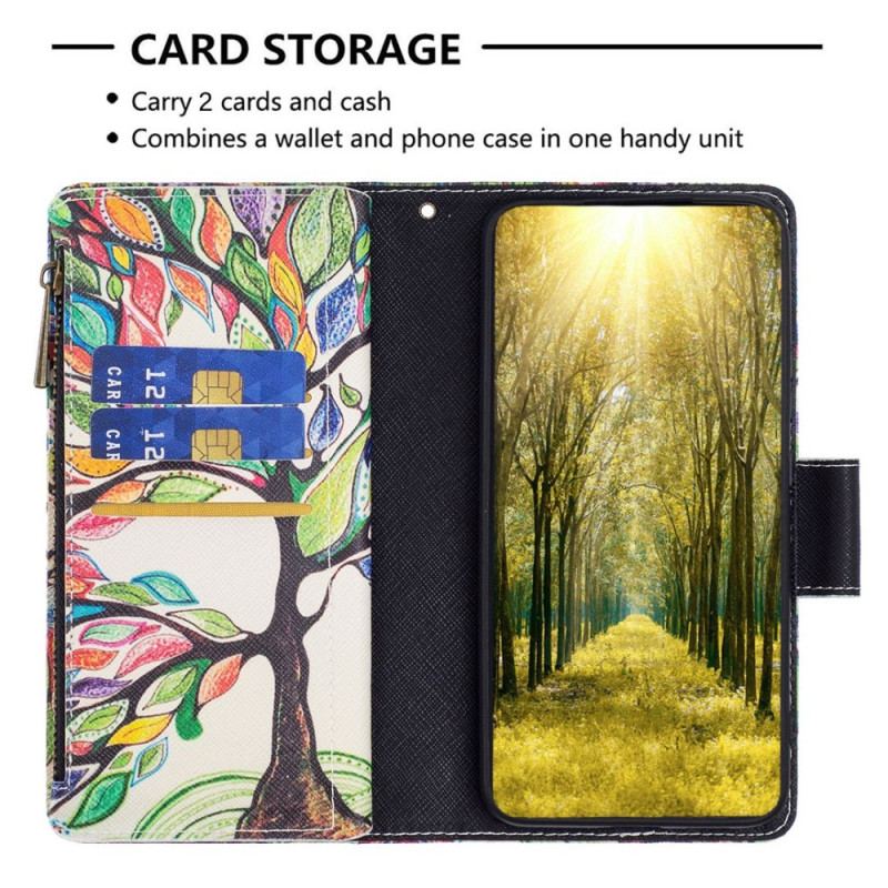 Capa Flip Para iPhone 14 Pro Max Bolso De Árvore Com Zíper