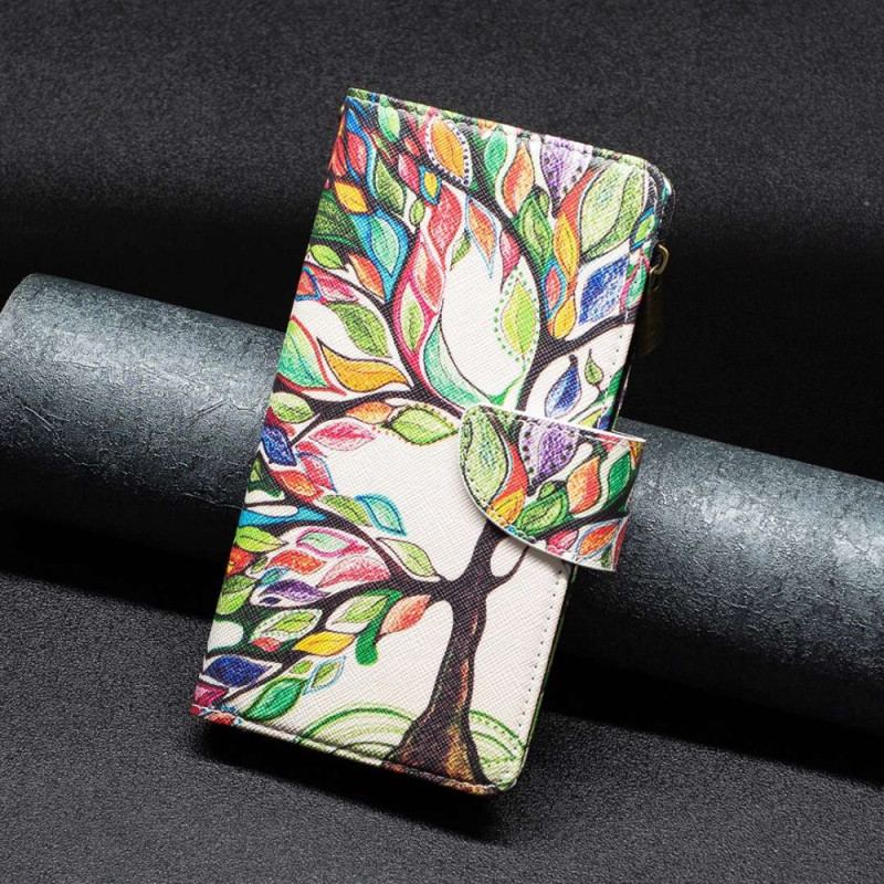 Capa Flip Para iPhone 14 Pro Max Bolso De Árvore Com Zíper