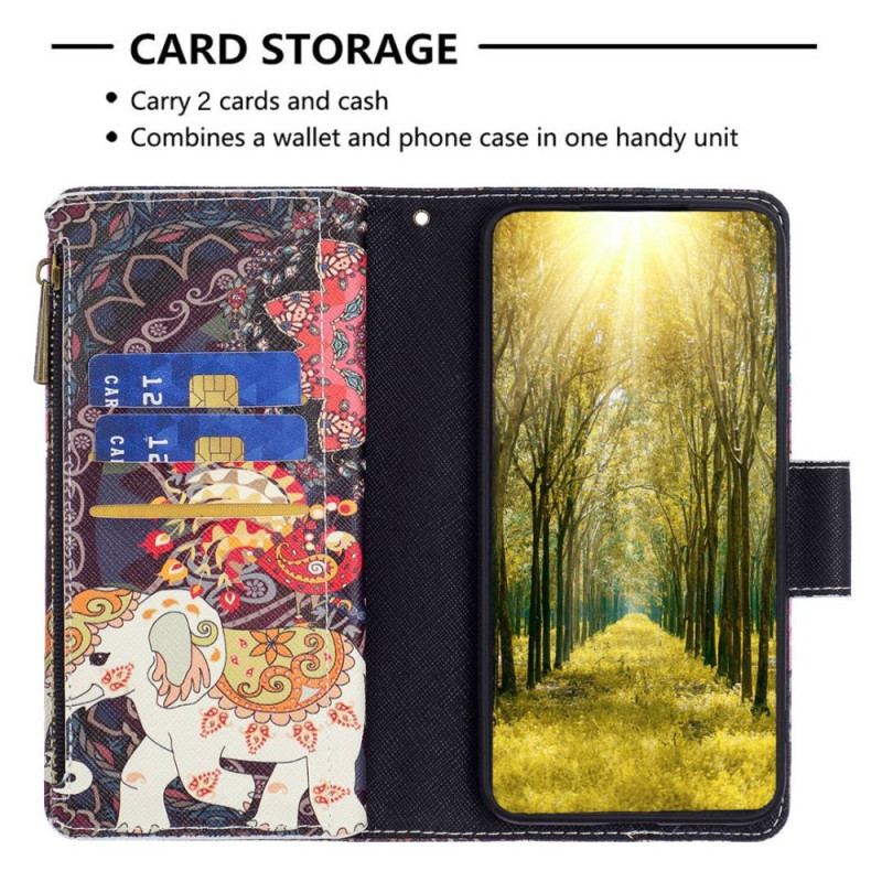 Capa Flip Para iPhone 14 Pro Max Bolso Elefante Com Zíper