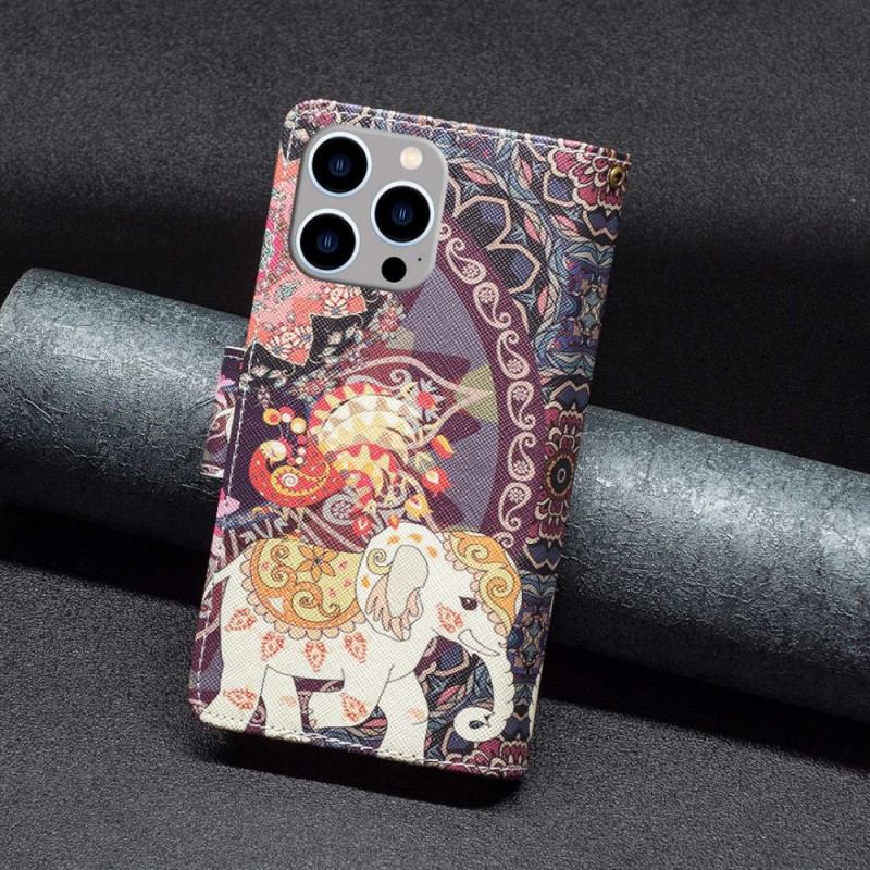 Capa Flip Para iPhone 14 Pro Max Bolso Elefante Com Zíper
