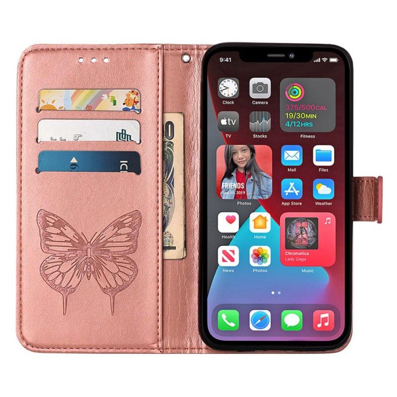 Capa Folio Para iPhone 14 Pro Max De Cordão Borboleta De Tiras Barroca