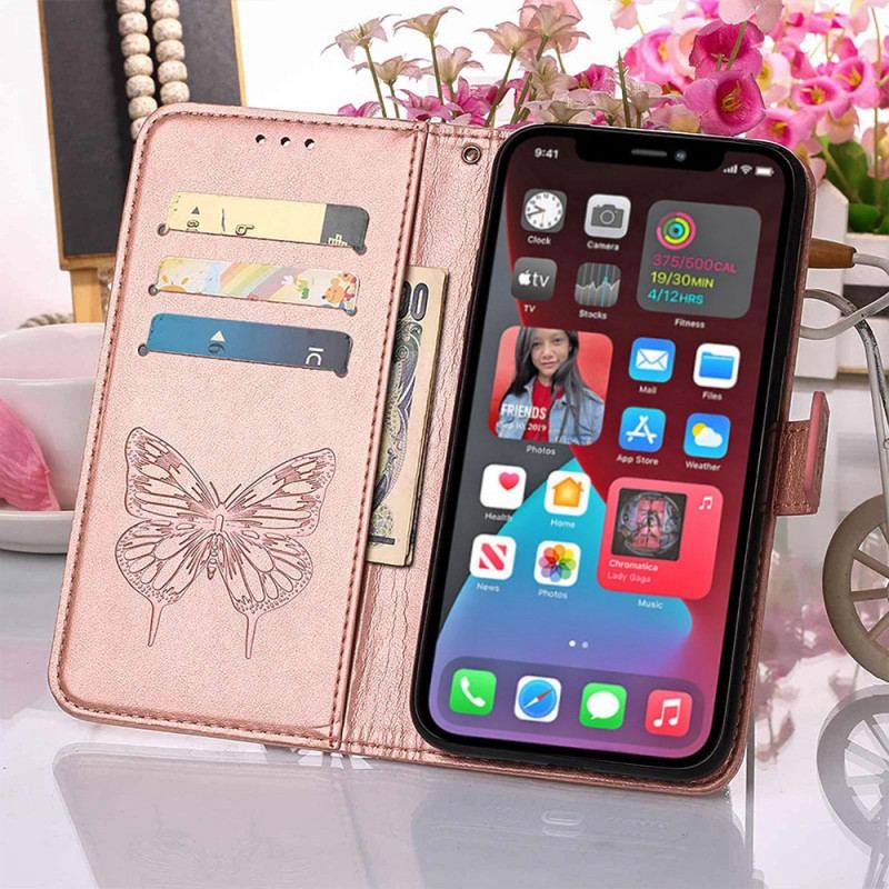 Capa Folio Para iPhone 14 Pro Max De Cordão Borboleta De Tiras Barroca