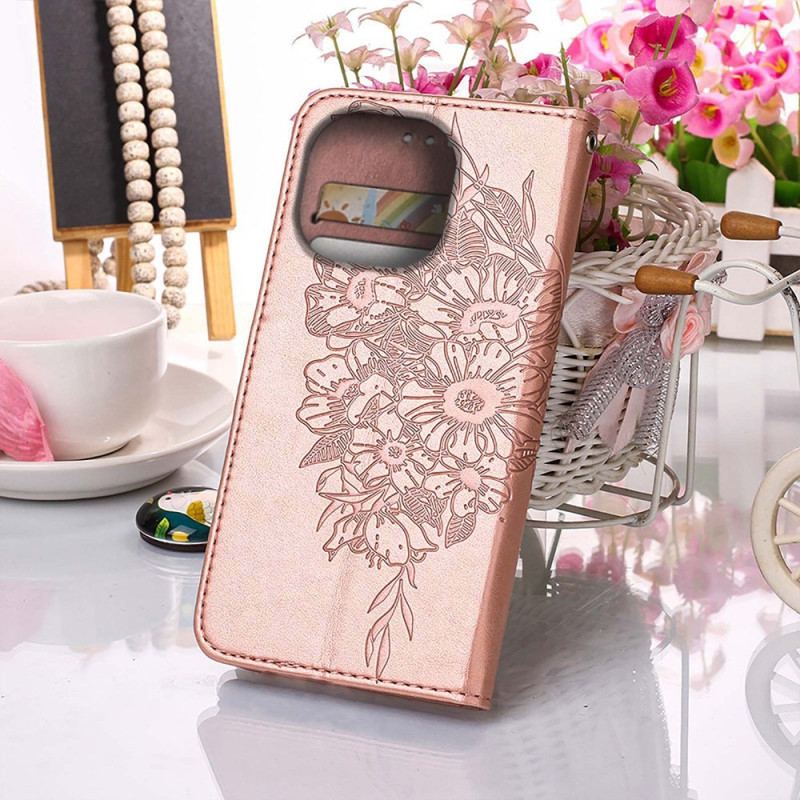 Capa Folio Para iPhone 14 Pro Max De Cordão Borboleta De Tiras Barroca