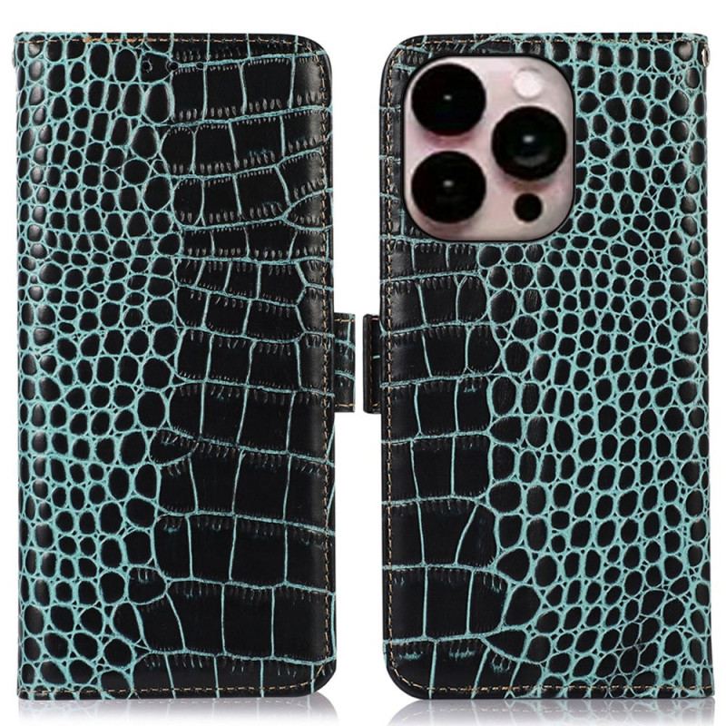 Capa Folio Para iPhone 14 Pro Max Rfid Estilo Crocodilo