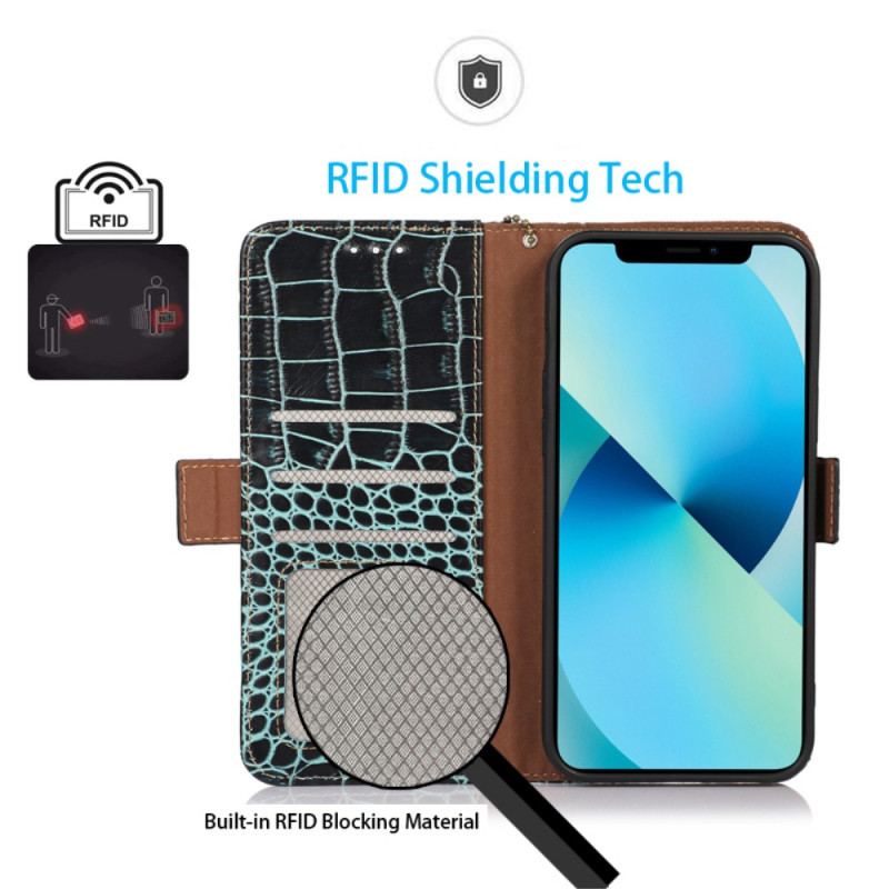 Capa Folio Para iPhone 14 Pro Max Rfid Estilo Crocodilo