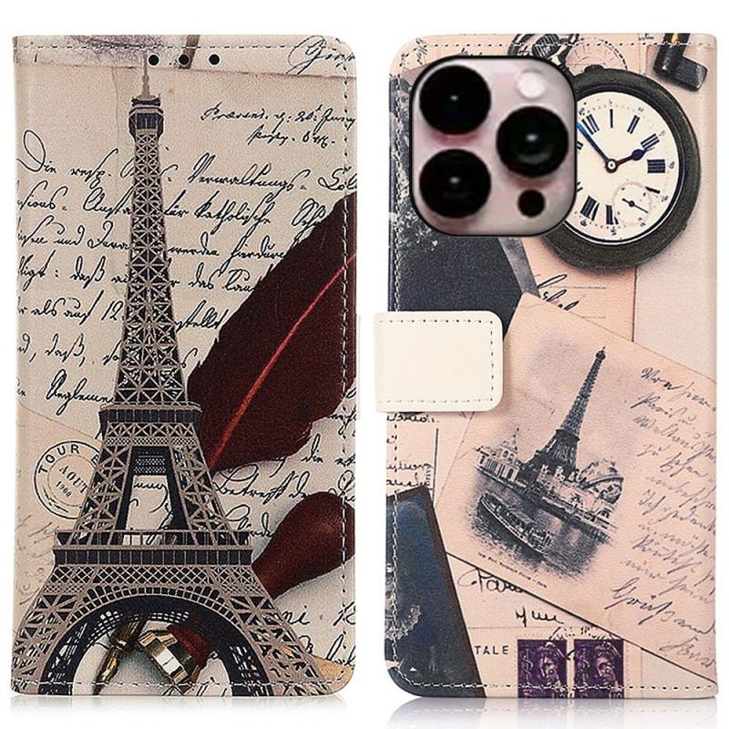 Capa Folio Para iPhone 14 Pro Max Torre Eiffel Do Poeta