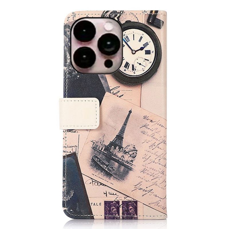 Capa Folio Para iPhone 14 Pro Max Torre Eiffel Do Poeta