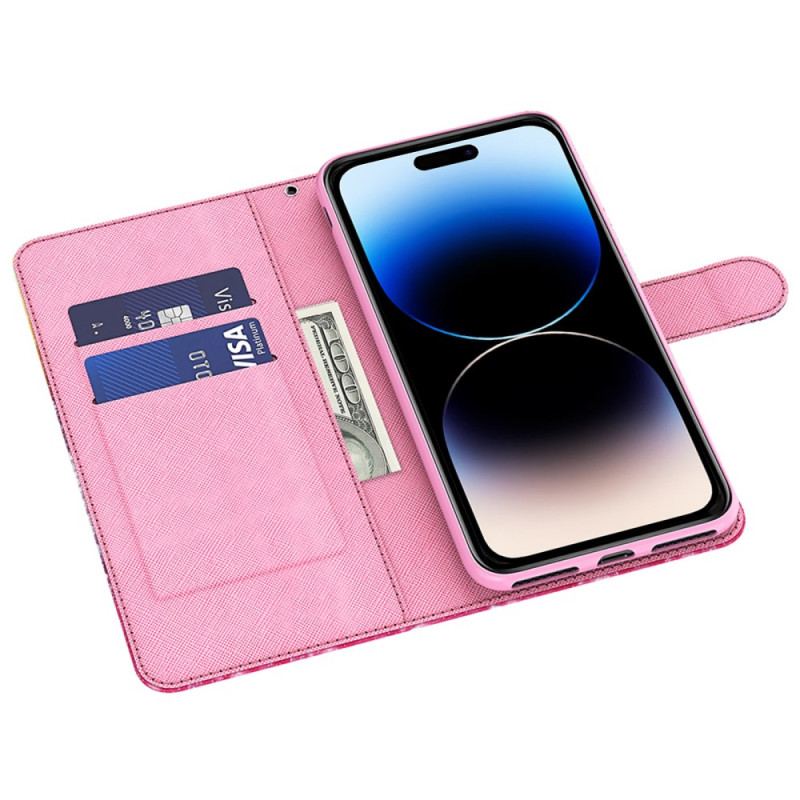 Capa De Couro Para iPhone 15 Pro De Cordão Sob A Árvore Vermelha 3d Com Alça