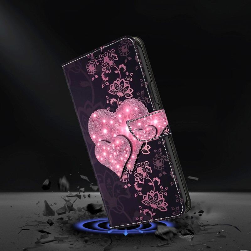 Capa Em Pele Para iPhone 15 Pro Corações