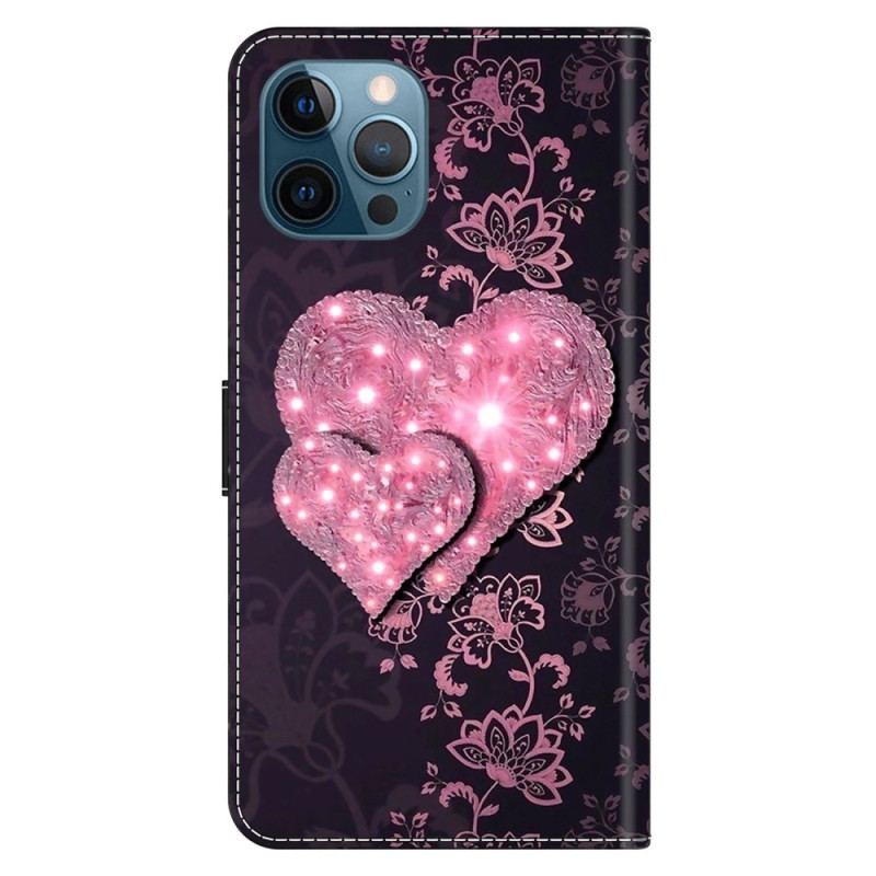 Capa Em Pele Para iPhone 15 Pro Corações