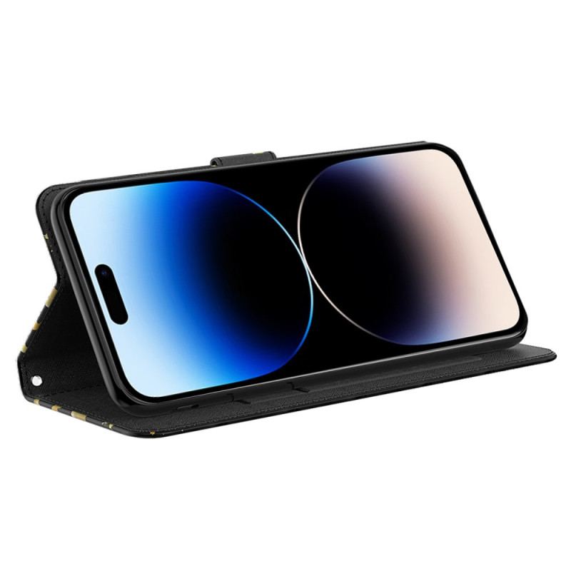 Capa Folio Para iPhone 15 Pro De Cordão Padrão 3d Com Alça