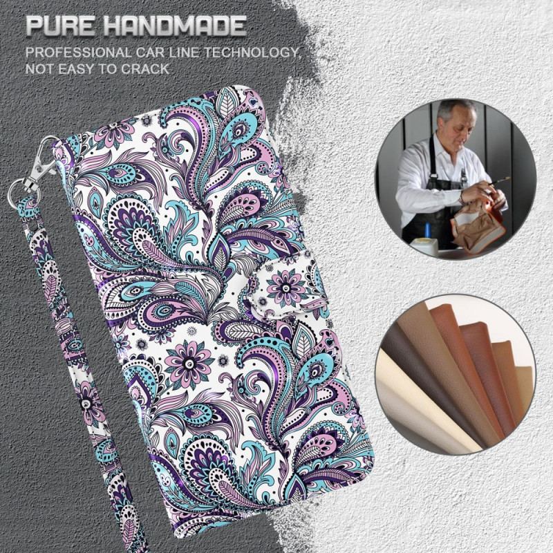 Capa Folio Para iPhone 15 Pro De Cordão Padrão 3d Com Alça