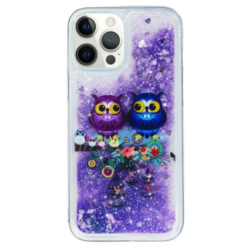 Capa Para iPhone 15 Pro Casal De Corujas Glitter