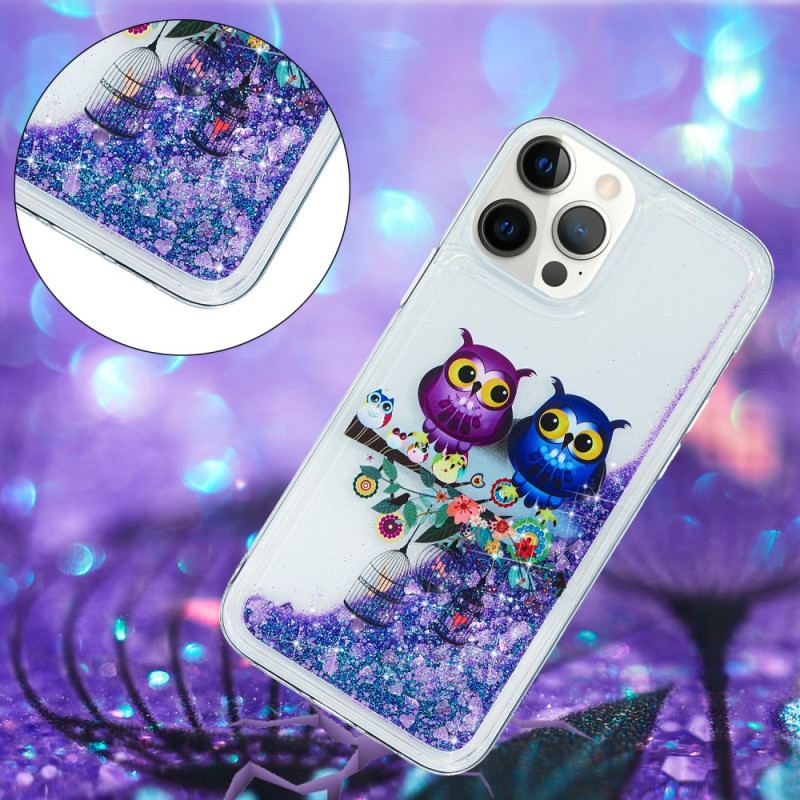 Capa Para iPhone 15 Pro Casal De Corujas Glitter