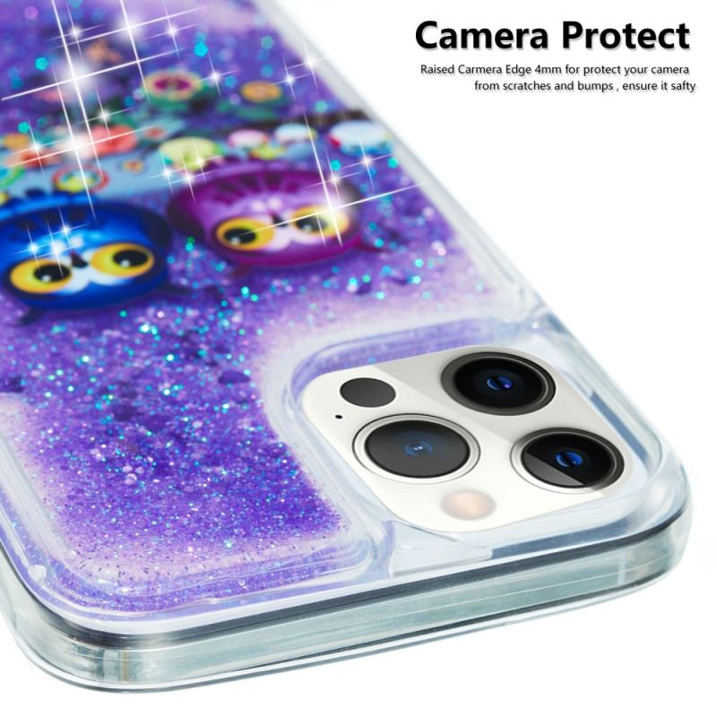Capa Para iPhone 15 Pro Casal De Corujas Glitter