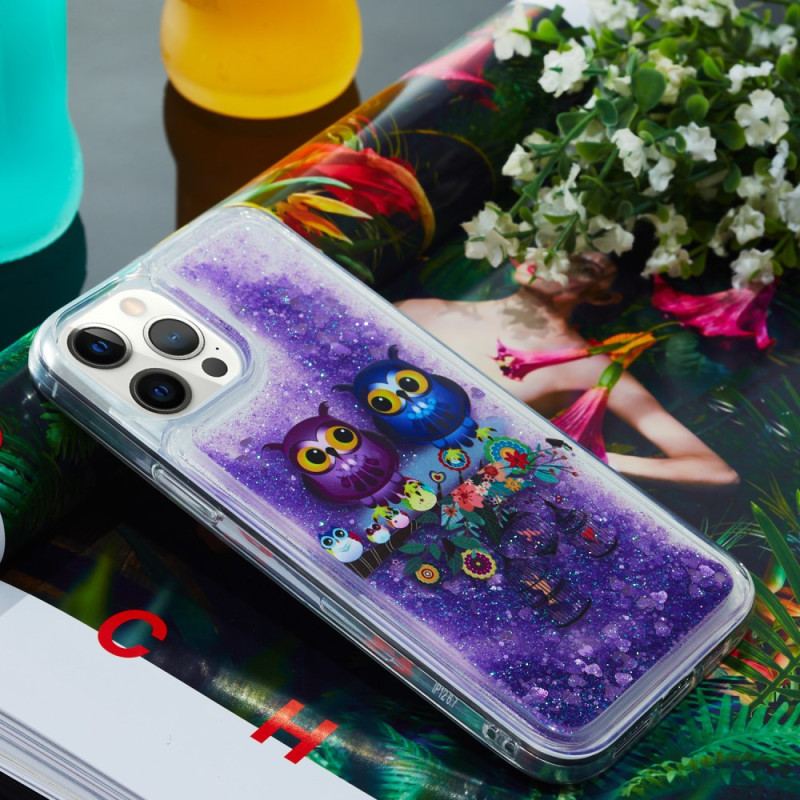 Capa Para iPhone 15 Pro Casal De Corujas Glitter