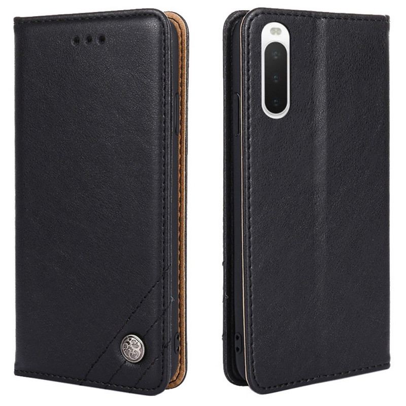 Capa De Celular Para Sony Xperia 10 IV Flip Rebite Decorativo De Couro Falso
