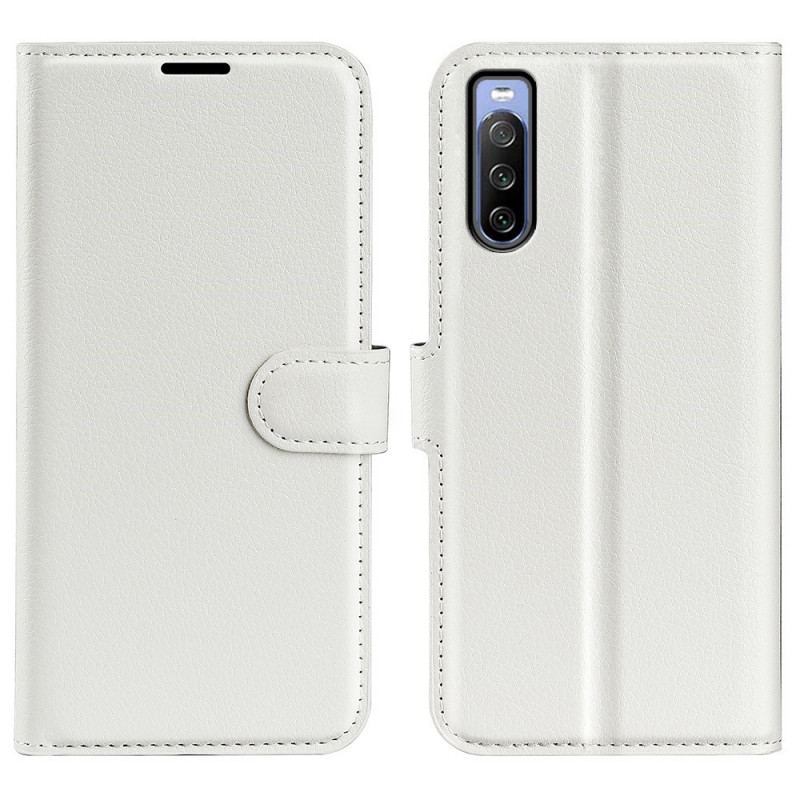 Capa De Couro Para Sony Xperia 10 IV Couro Sintético De Lichia Clássico