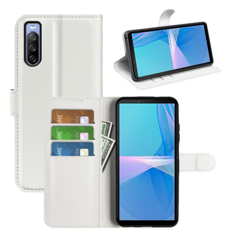 Capa De Couro Para Sony Xperia 10 IV Couro Sintético De Lichia Clássico