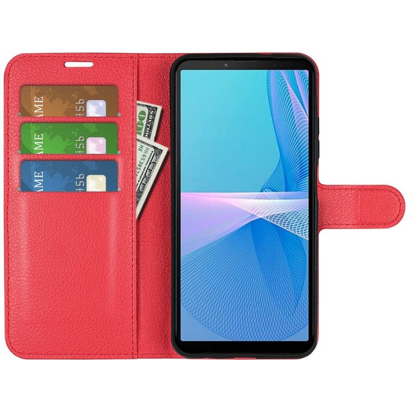Capa De Couro Para Sony Xperia 10 IV Couro Sintético De Lichia Clássico